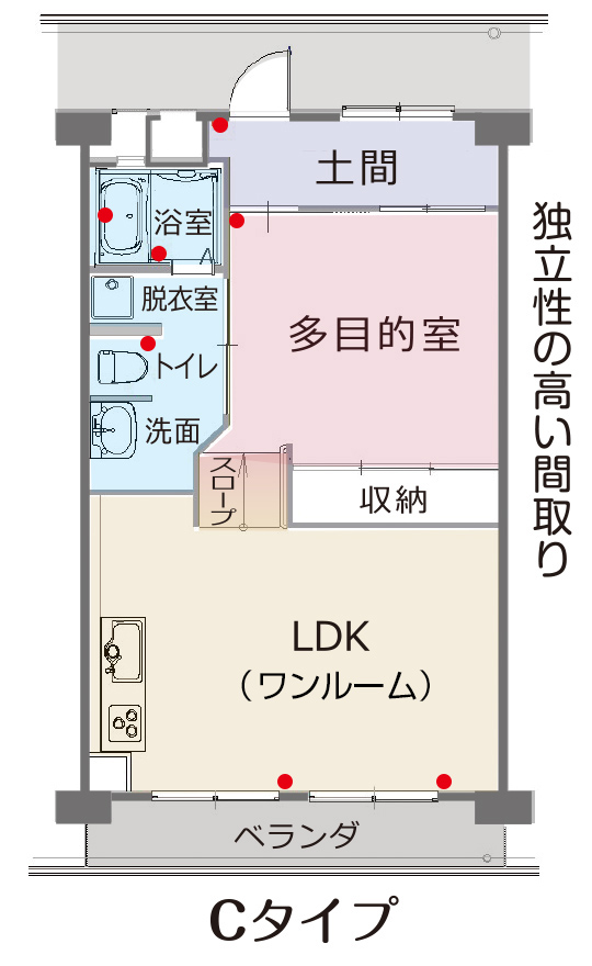 LDKをワンルーム感覚で使って、多日的室を独立した客間や趣味の部屋にもできる1LDK